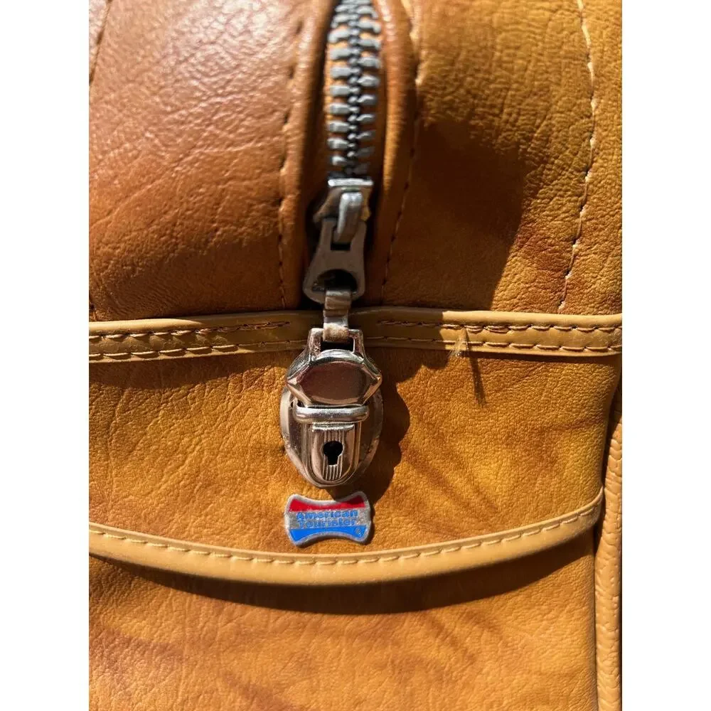 Vintage American Tourister Tan Vinyl Carry On Bag Lock 1970s Overnight Bag Item